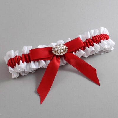 White and Red Satin Wedding Garter / White Wedding Garters / Wedding Garter / Custom Wedding Garter / Bridal Garter / Prom Garter / Linda Joyce Couture / Personalized Garter / Personalized Wedding Garter / Personalized Prom Garter
