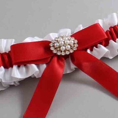 White and Red Satin Wedding Garter / White Wedding Garters / Wedding Garter / Custom Wedding Garter / Bridal Garter / Prom Garter / Linda Joyce Couture / Personalized Garter / Personalized Wedding Garter / Personalized Prom Garter