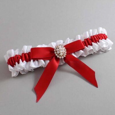 White and Red Satin Wedding Garter / White Wedding Garters / Wedding Garter / Custom Wedding Garter / Bridal Garter / Prom Garter / Linda Joyce Couture / Personalized Garter / Personalized Wedding Garter / Personalized Prom Garter