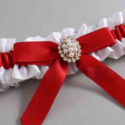 White and Red Satin Wedding Garter / White Wedding Garters / Wedding Garter / Custom Wedding Garter / Bridal Garter / Prom Garter / Linda Joyce Couture / Personalized Garter / Personalized Wedding Garter / Personalized Prom Garter