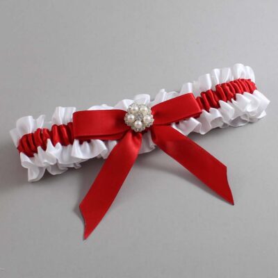 White and Red Satin Wedding Garter / White Wedding Garters / Wedding Garter / Custom Wedding Garter / Bridal Garter / Prom Garter / Linda Joyce Couture / Personalized Garter / Personalized Wedding Garter / Personalized Prom Garter