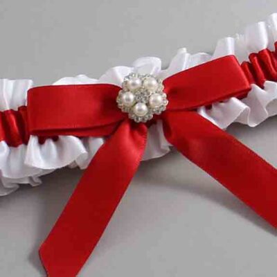 White and Red Satin Wedding Garter / White Wedding Garters / Wedding Garter / Custom Wedding Garter / Bridal Garter / Prom Garter / Linda Joyce Couture / Personalized Garter / Personalized Wedding Garter / Personalized Prom Garter