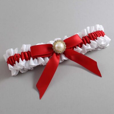 White and Red Satin Wedding Garter / White Wedding Garters / Wedding Garter / Custom Wedding Garter / Bridal Garter / Prom Garter / Linda Joyce Couture / Personalized Garter / Personalized Wedding Garter / Personalized Prom Garter