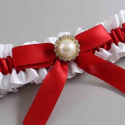 White and Red Satin Wedding Garter / White Wedding Garters / Wedding Garter / Custom Wedding Garter / Bridal Garter / Prom Garter / Linda Joyce Couture / Personalized Garter / Personalized Wedding Garter / Personalized Prom Garter