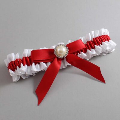 White and Red Satin Wedding Garter / White Wedding Garters / Wedding Garter / Custom Wedding Garter / Bridal Garter / Prom Garter / Linda Joyce Couture / Personalized Garter / Personalized Wedding Garter / Personalized Prom Garter