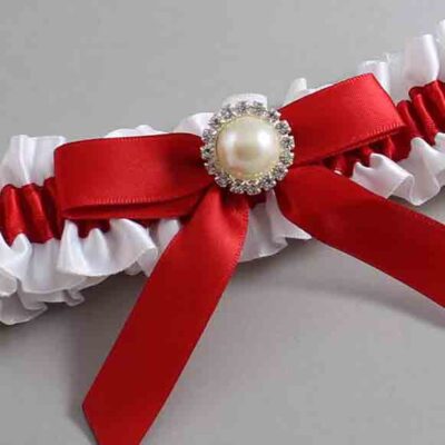White and Red Satin Wedding Garter / White Wedding Garters / Wedding Garter / Custom Wedding Garter / Bridal Garter / Prom Garter / Linda Joyce Couture / Personalized Garter / Personalized Wedding Garter / Personalized Prom Garter