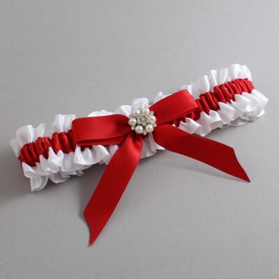 White and Red Satin Wedding Garter / White Wedding Garters / Wedding Garter / Custom Wedding Garter / Bridal Garter / Prom Garter / Linda Joyce Couture / Personalized Garter / Personalized Wedding Garter / Personalized Prom Garter