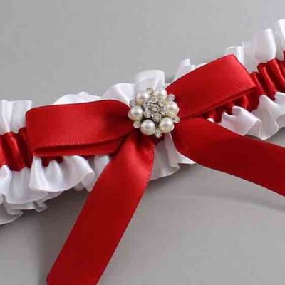 White and Red Satin Wedding Garter / White Wedding Garters / Wedding Garter / Custom Wedding Garter / Bridal Garter / Prom Garter / Linda Joyce Couture / Personalized Garter / Personalized Wedding Garter / Personalized Prom Garter