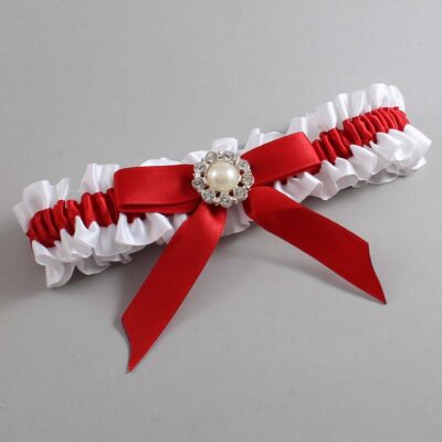 White and Red Satin Wedding Garter / White Wedding Garters / Wedding Garter / Custom Wedding Garter / Bridal Garter / Prom Garter / Linda Joyce Couture / Personalized Garter / Personalized Wedding Garter / Personalized Prom Garter