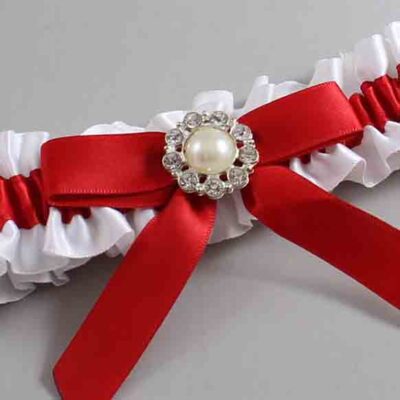 White and Red Satin Wedding Garter / White Wedding Garters / Wedding Garter / Custom Wedding Garter / Bridal Garter / Prom Garter / Linda Joyce Couture / Personalized Garter / Personalized Wedding Garter / Personalized Prom Garter