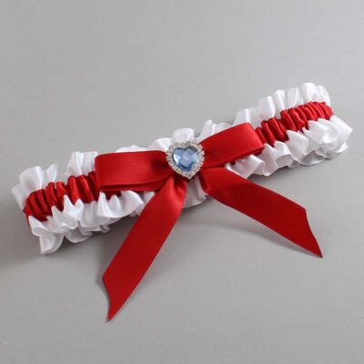 White and Red Satin Wedding Garter / White Wedding Garters / Wedding Garter / Custom Wedding Garter / Bridal Garter / Prom Garter / Linda Joyce Couture / Personalized Garter / Personalized Wedding Garter / Personalized Prom Garter
