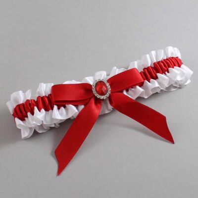 White and Red Satin Wedding Garter / White Wedding Garters / Wedding Garter / Custom Wedding Garter / Bridal Garter / Prom Garter / Linda Joyce Couture / Personalized Garter / Personalized Wedding Garter / Personalized Prom Garter