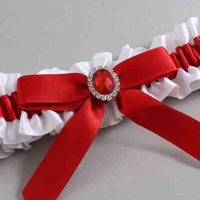 White and Red Satin Wedding Garter / White Wedding Garters / Wedding Garter / Custom Wedding Garter / Bridal Garter / Prom Garter / Linda Joyce Couture / Personalized Garter / Personalized Wedding Garter / Personalized Prom Garter