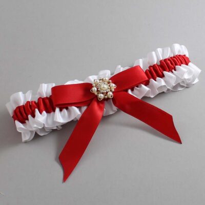 White and Red Satin Wedding Garter / White Wedding Garters / Wedding Garter / Custom Wedding Garter / Bridal Garter / Prom Garter / Linda Joyce Couture / Personalized Garter / Personalized Wedding Garter / Personalized Prom Garter