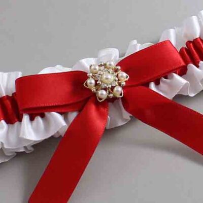 White and Red Satin Wedding Garter / White Wedding Garters / Wedding Garter / Custom Wedding Garter / Bridal Garter / Prom Garter / Linda Joyce Couture / Personalized Garter / Personalized Wedding Garter / Personalized Prom Garter