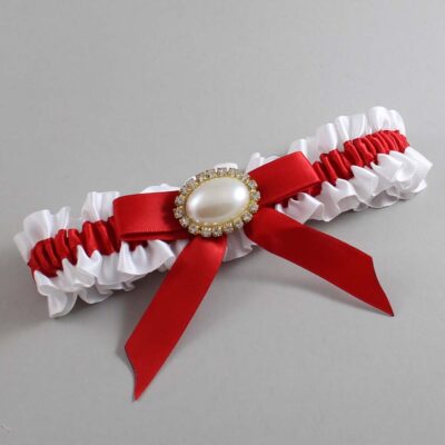 White and Red Satin Wedding Garter / White Wedding Garters / Wedding Garter / Custom Wedding Garter / Bridal Garter / Prom Garter / Linda Joyce Couture / Personalized Garter / Personalized Wedding Garter / Personalized Prom Garter