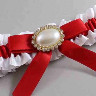 White and Red Satin Wedding Garter / White Wedding Garters / Wedding Garter / Custom Wedding Garter / Bridal Garter / Prom Garter / Linda Joyce Couture / Personalized Garter / Personalized Wedding Garter / Personalized Prom Garter