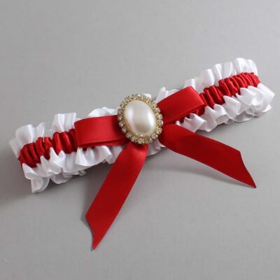 White and Red Satin Wedding Garter / White Wedding Garters / Wedding Garter / Custom Wedding Garter / Bridal Garter / Prom Garter / Linda Joyce Couture / Personalized Garter / Personalized Wedding Garter / Personalized Prom Garter