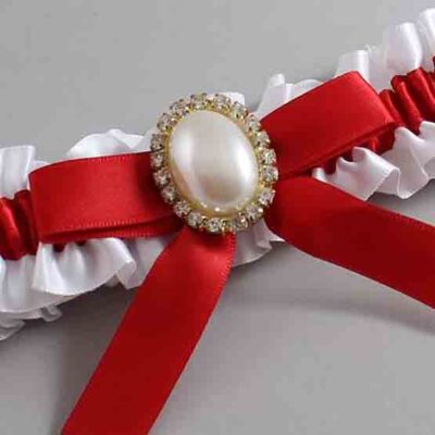 White and Red Satin Wedding Garter / White Wedding Garters / Wedding Garter / Custom Wedding Garter / Bridal Garter / Prom Garter / Linda Joyce Couture / Personalized Garter / Personalized Wedding Garter / Personalized Prom Garter