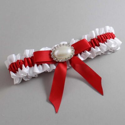 White and Red Satin Wedding Garter / White Wedding Garters / Wedding Garter / Custom Wedding Garter / Bridal Garter / Prom Garter / Linda Joyce Couture / Personalized Garter / Personalized Wedding Garter / Personalized Prom Garter
