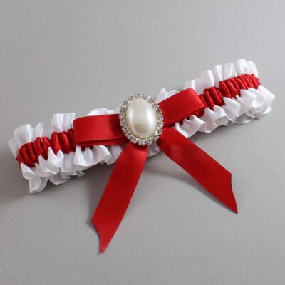 White and Red Satin Wedding Garter / White Wedding Garters / Wedding Garter / Custom Wedding Garter / Bridal Garter / Prom Garter / Linda Joyce Couture / Personalized Garter / Personalized Wedding Garter / Personalized Prom Garter