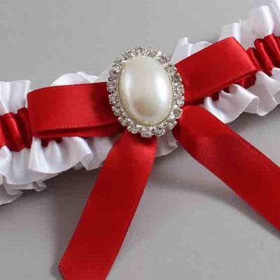 White and Red Satin Wedding Garter / White Wedding Garters / Wedding Garter / Custom Wedding Garter / Bridal Garter / Prom Garter / Linda Joyce Couture / Personalized Garter / Personalized Wedding Garter / Personalized Prom Garter