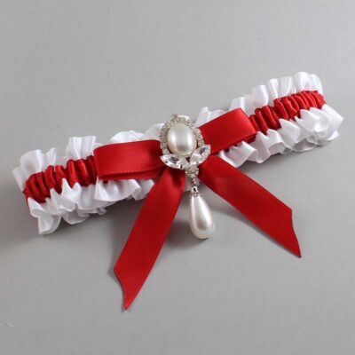 White and Red Satin Wedding Garter / White Wedding Garters / Wedding Garter / Custom Wedding Garter / Bridal Garter / Prom Garter / Linda Joyce Couture / Personalized Garter / Personalized Wedding Garter / Personalized Prom Garter