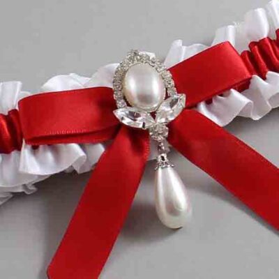 White and Red Satin Wedding Garter / White Wedding Garters / Wedding Garter / Custom Wedding Garter / Bridal Garter / Prom Garter / Linda Joyce Couture / Personalized Garter / Personalized Wedding Garter / Personalized Prom Garter