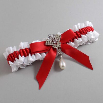 White and Red Satin Wedding Garter / White Wedding Garters / Wedding Garter / Custom Wedding Garter / Bridal Garter / Prom Garter / Linda Joyce Couture / Personalized Garter / Personalized Wedding Garter / Personalized Prom Garter