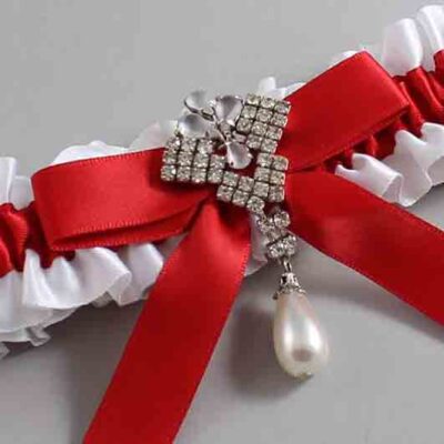 White and Red Satin Wedding Garter / White Wedding Garters / Wedding Garter / Custom Wedding Garter / Bridal Garter / Prom Garter / Linda Joyce Couture / Personalized Garter / Personalized Wedding Garter / Personalized Prom Garter