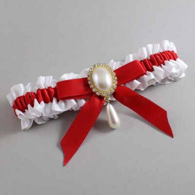 White and Red Satin Wedding Garter / White Wedding Garters / Wedding Garter / Custom Wedding Garter / Bridal Garter / Prom Garter / Linda Joyce Couture / Personalized Garter / Personalized Wedding Garter / Personalized Prom Garter