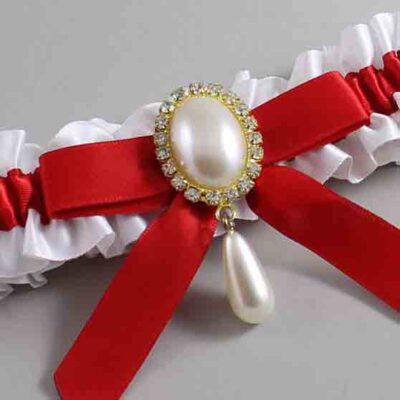 White and Red Satin Wedding Garter / White Wedding Garters / Wedding Garter / Custom Wedding Garter / Bridal Garter / Prom Garter / Linda Joyce Couture / Personalized Garter / Personalized Wedding Garter / Personalized Prom Garter