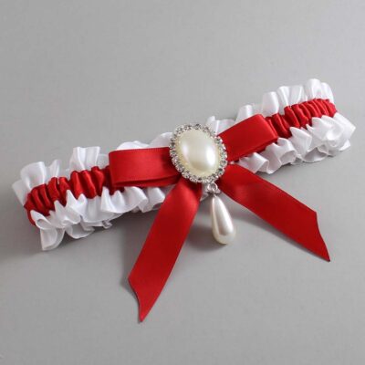 White and Red Satin Wedding Garter / White Wedding Garters / Wedding Garter / Custom Wedding Garter / Bridal Garter / Prom Garter / Linda Joyce Couture / Personalized Garter / Personalized Wedding Garter / Personalized Prom Garter