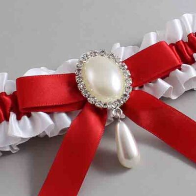 White and Red Satin Wedding Garter / White Wedding Garters / Wedding Garter / Custom Wedding Garter / Bridal Garter / Prom Garter / Linda Joyce Couture / Personalized Garter / Personalized Wedding Garter / Personalized Prom Garter