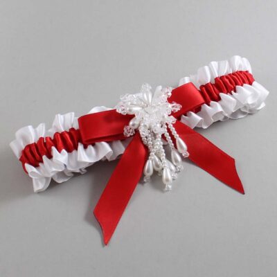 White and Red Satin Wedding Garter / White Wedding Garters / Wedding Garter / Custom Wedding Garter / Bridal Garter / Prom Garter / Linda Joyce Couture / Personalized Garter / Personalized Wedding Garter / Personalized Prom Garter