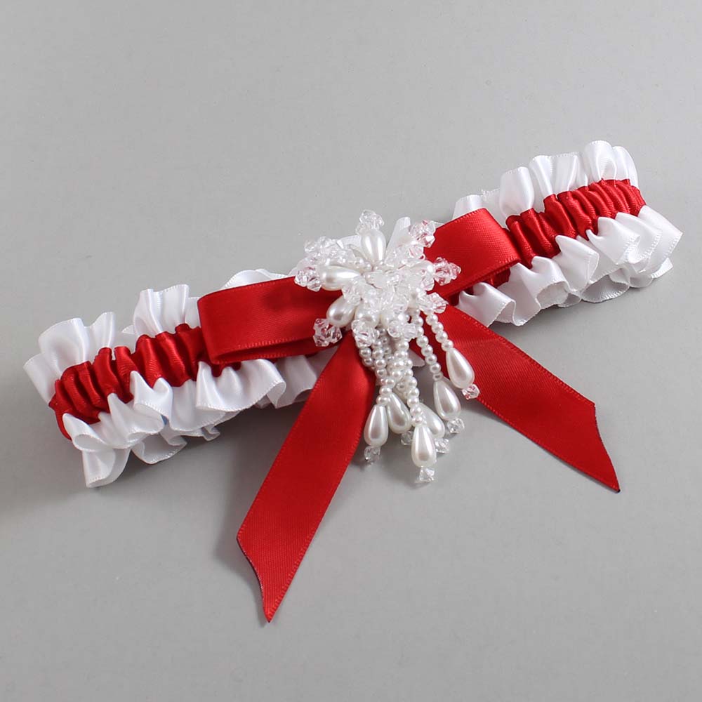 White and Red Satin Wedding Garter / White Wedding Garters / Wedding Garter / Custom Wedding Garter / Bridal Garter / Prom Garter / Linda Joyce Couture / Personalized Garter / Personalized Wedding Garter / Personalized Prom Garter