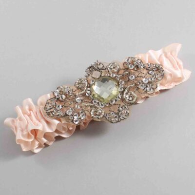 Nude Satin with Brown Wedding Garter / Orange Wedding Garters / Bijou # (113-113)-01-A01-Antique