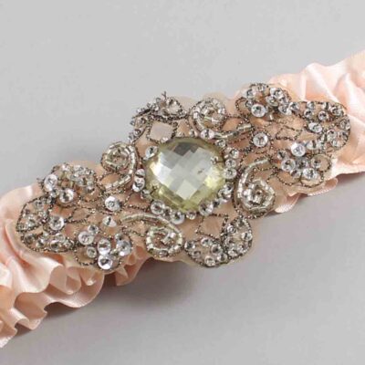 Nude Satin with Brown Wedding Garter / Orange Wedding Garters / Bijou # (113-113)-01-A01-Antique