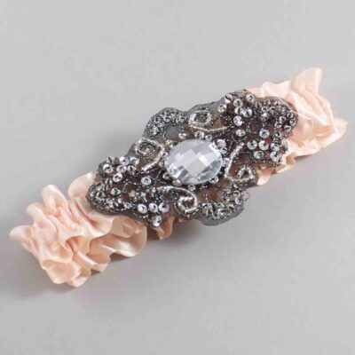 Nude Satin with Black Wedding Garter / Orange Wedding Garters / Bijou # (113-113)-01-A02-Black