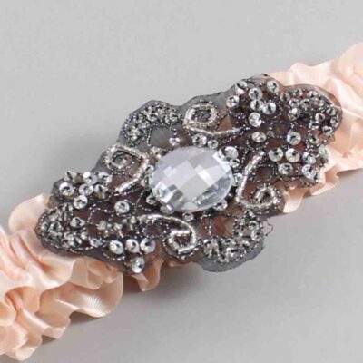 Nude Satin with Black Wedding Garter / Orange Wedding Garters / Bijou # (113-113)-01-A02-Black