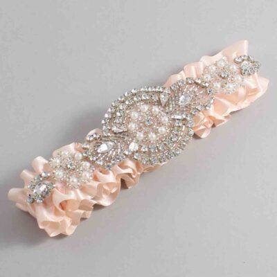 Nude Satin Wedding Garter / Solid Orange Wedding Garters / Charlotte # (113-113)-01-A06-Silver