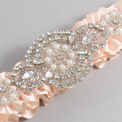 Nude Satin Wedding Garter / Solid Orange Wedding Garters / Charlotte # (113-113)-01-A06-Silver