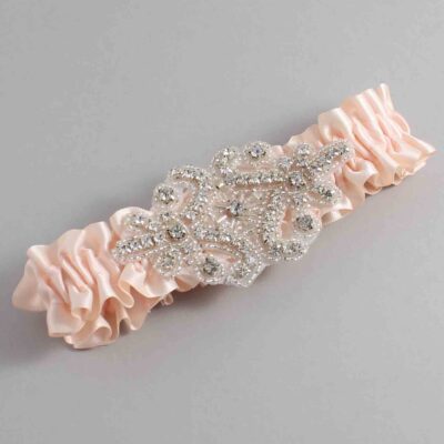 Nude Satin Wedding Garter / Solid Orange Wedding Garters / Heather # (113-113)-01-A07-Silver