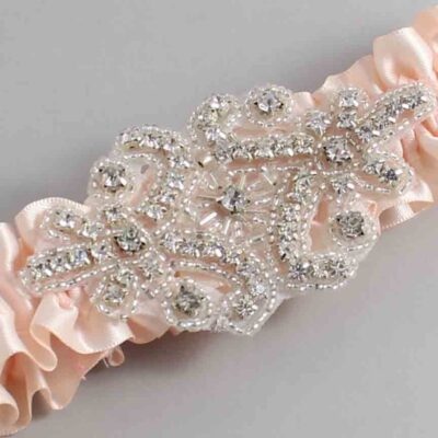 Nude Satin Wedding Garter / Solid Orange Wedding Garters / Heather # (113-113)-01-A07-Silver