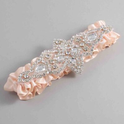 Nude Satin Wedding Garter / Solid Orange Wedding Garters / Lorine # (113-113)-01-A09-Silver