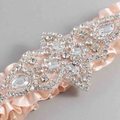 Nude Satin Wedding Garter / Solid Orange Wedding Garters / Lorine # (113-113)-01-A09-Silver