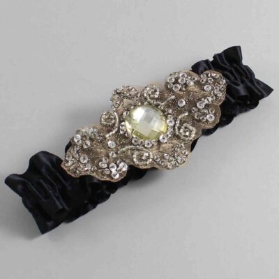 Black Satin with Brown Wedding Garter / Black Wedding Garters / Bijou # (123-123)-01-A01-Antique