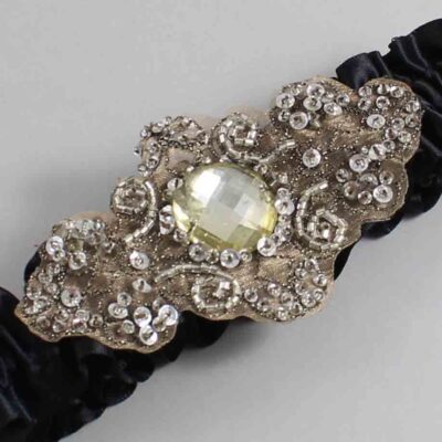 Black Satin with Brown Wedding Garter / Black Wedding Garters / Bijou # (123-123)-01-A01-Antique