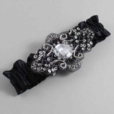 Black Satin with Black Wedding Garter / Black Wedding Garters / Bijou # (123-123)-01-A02-Black