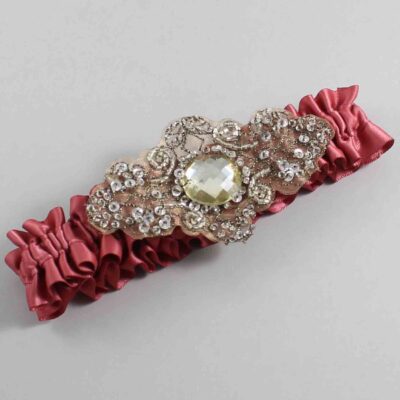 Cinnabar Satin with Brown Wedding Garter / Orange Wedding Garters / Bijou # (141-141)-01-A01-Antique